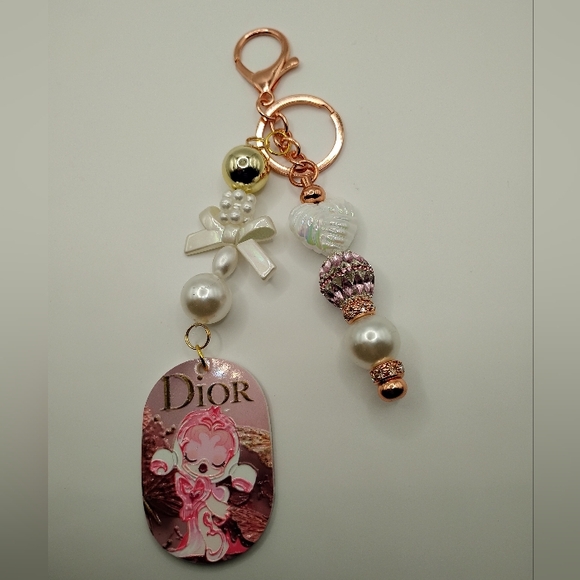 Labubu Accessories - SkullPanda Pink and Gold Charm Key Holder